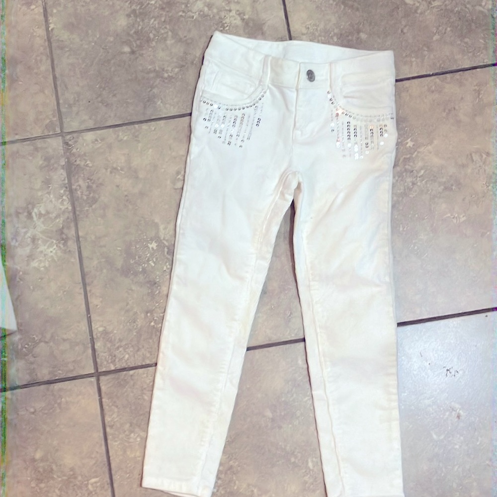 New GYMBOREE Girls 4T White Corduroy Sequins Skinny Pants